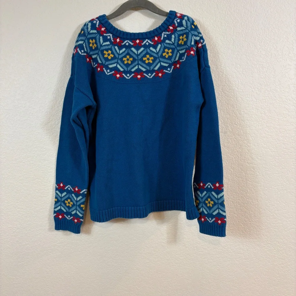 Hanna Andersson Sweater Kids 140 9-10yr Blue Fair Isle Nordic Cotton Pullover